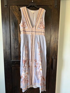 Caroline Constas Light Blue Floral Embroidered Maxi Dress